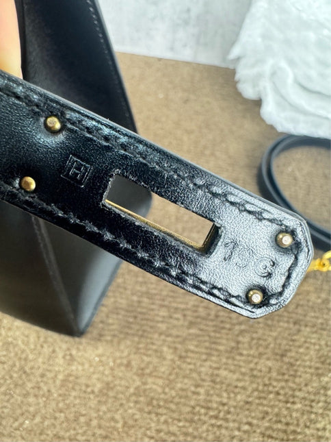 Hermes Kelly 32 Sellier Black Box Leather Double Ring Gold HW