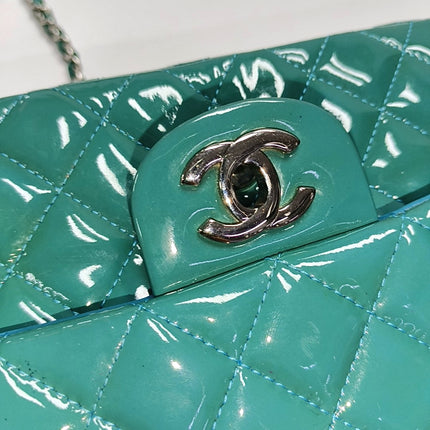 Chanel Classic Flap Rectangular Mini Blue Patent Leather Silver Hardware