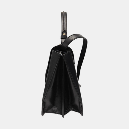 Versace Black Leather Applique Studded Flap Top Handle Crossbody Bag