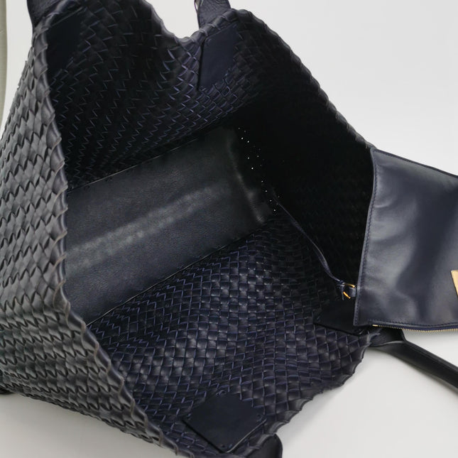 Bottega Veneta Cabat MM Intreccio Leather Tote Bag Navy 40cm