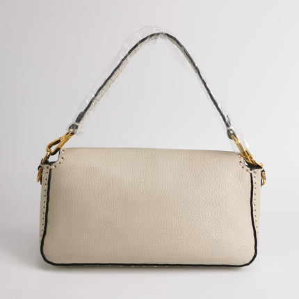 Fendi Baguette Selleria Medium Off White Cream Calfskin Leather Crossbody Bag Medium