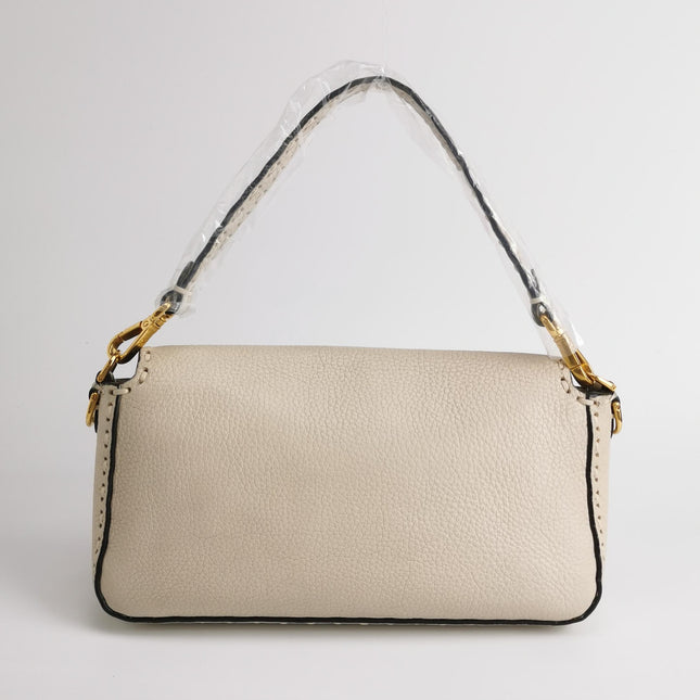 Fendi Baguette Selleria Medium Off White Cream Calfskin Leather Crossbody Bag Medium