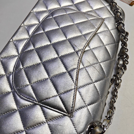 Chanel Classic Flap Medium Silver Lambskin Leather Silver Hardware