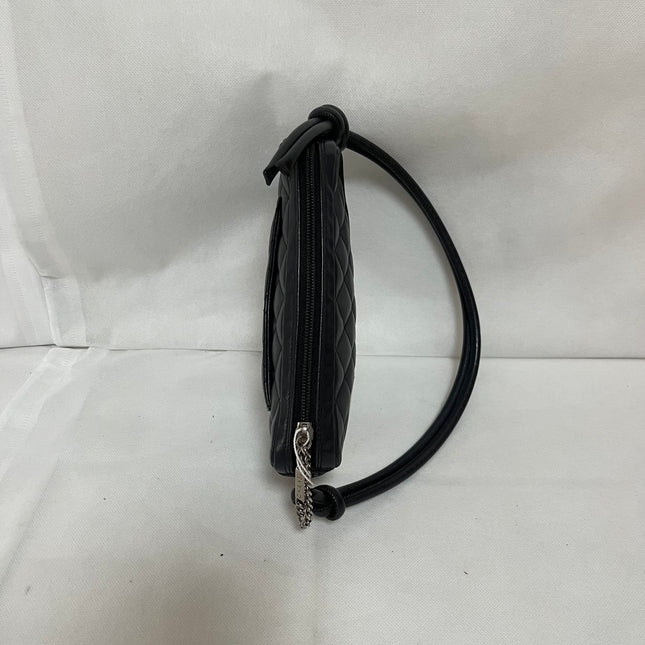 Chanel Cambon Clutch Black Leather White Logo