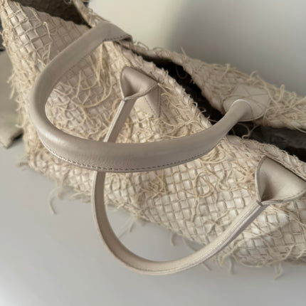 Bottega Veneta Cabat Large Intreccio Leather with Fringes White Ecru 40cm