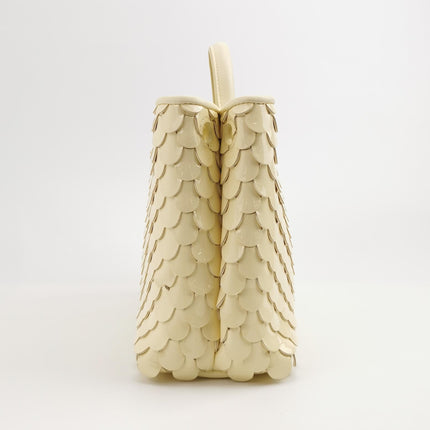 Bottega Veneta Andiamo Small Butter Yellow Fish Scale Patent Leather Handbag