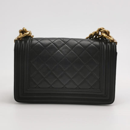 Chanel Le Boy Small Black Lambskin Leather Antiqued Gold Hardware