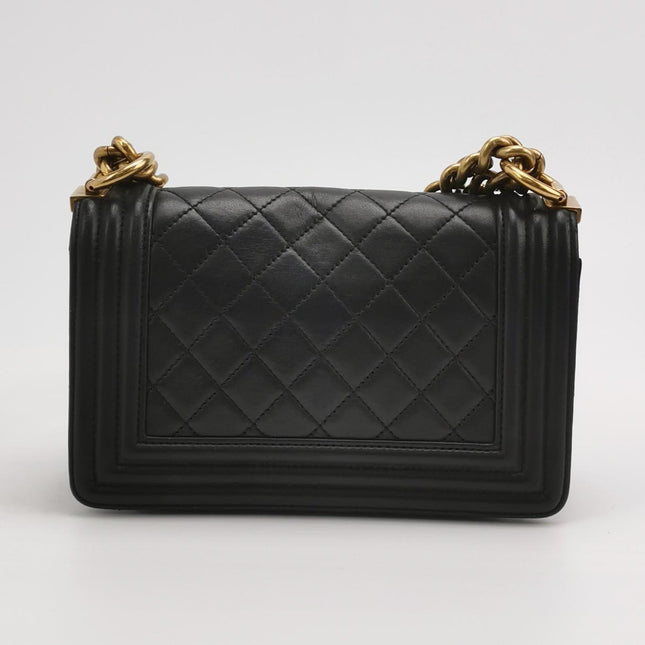 Chanel Le Boy Small Black Lambskin Leather Antiqued Gold Hardware