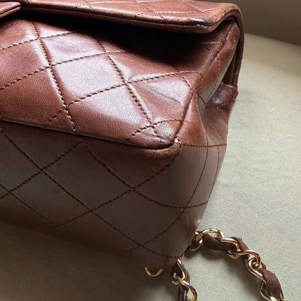 Chanel Classic Flap Rare Vintage Medium Brown Lambskin Leather 24k Gold Hardware 1989-1991