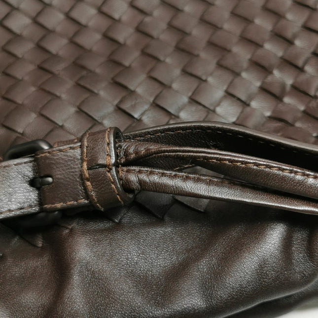 Bottega Veneta Drawstring Dark Chocolate Brown Intrecciato Leather Large Crossbody Bag