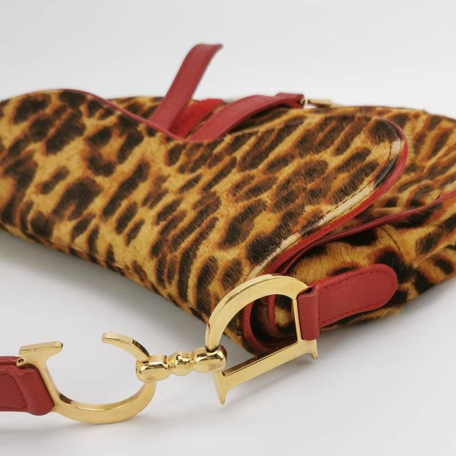 Sold Dior Saddle Vintage Leopard Print Ponyhair and Red Leather John Galliano Rare