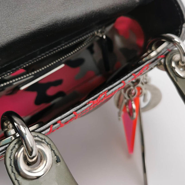 Sold Lady Dior Mini Grey Leather with Red Cannage Stitching 2011 Dior X Anselm Reyle Collection
