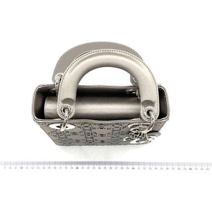 Lady Dior Mini Grey Silk with Crystals Silver Hardware