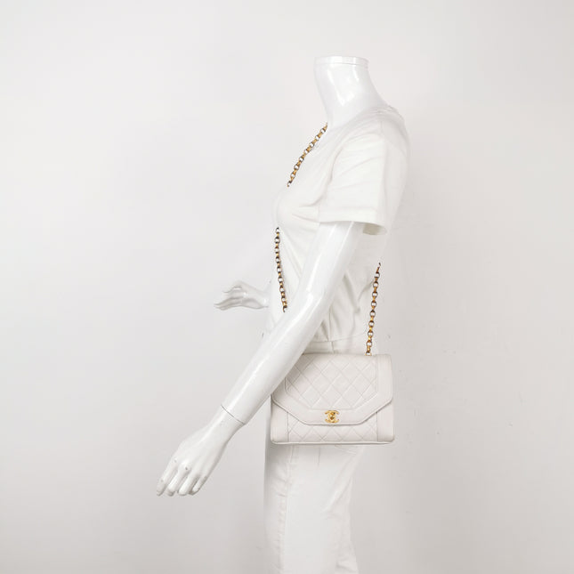 Chanel Diana CC Flap Bag Small Vintage White Lambskin Leather with 24k Gold HW, 1989-1991