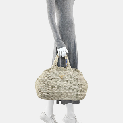 Prada Canape Straw Tote Beige Top Handle Bag