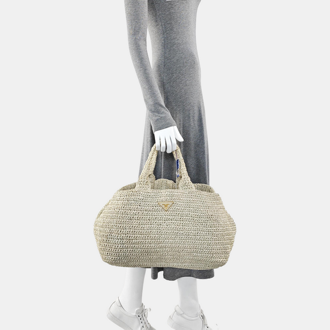 Prada Canape Straw Tote Beige Top Handle Bag