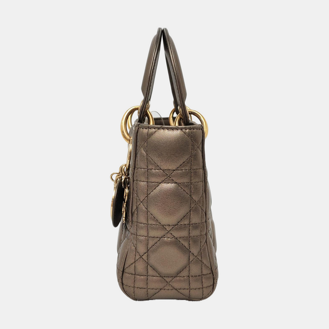 Lady Dior Mini Metallic Copper Gold Cannage Lambskin Gold Hardware Chain Strap