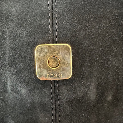 Fendi Mamma Baguette Black Suede Leather Red Buckle