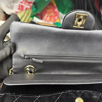 Chanel Classic Flap Medium Black Velvet Gold Hardware, 2014-2015