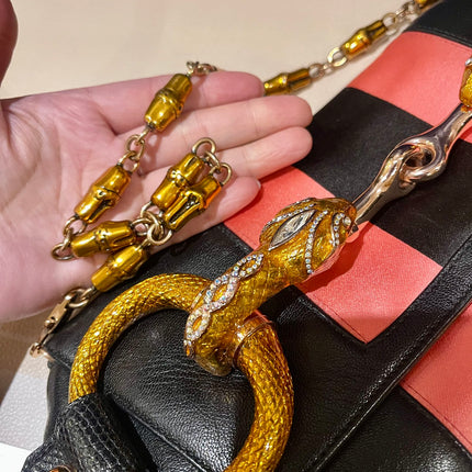 Gucci Horsebit 1955 Large Black Leather Embellished Snake Head Buckle