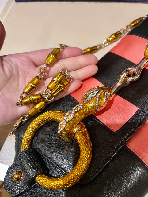 Gucci Horsebit 1955 Large Black Leather Embellished Snake Head Buckle