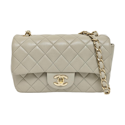Chanel Classic Flap Rectangular Mini Grey Lambskin Leather Gold Hardware Microchip