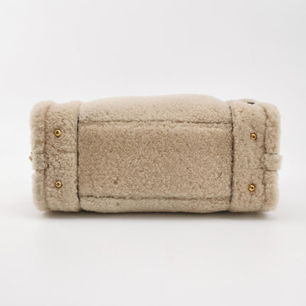 Loewe Amazona Small 29 White Shearling Gold Hardware Top Handle Bag