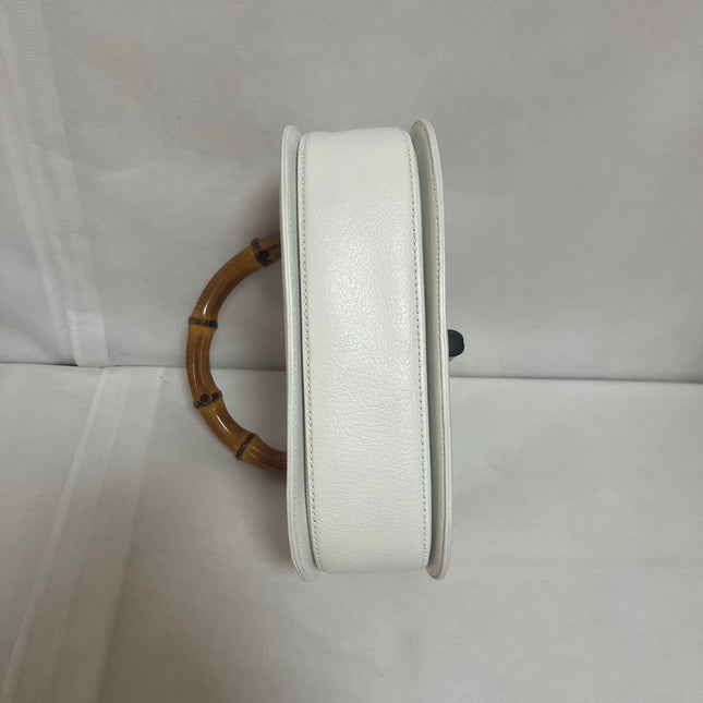 Gucci Bamboo 1947 Top Handle Bag White Grained Leather Medium