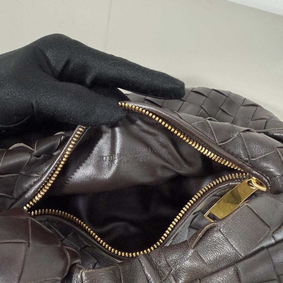 Bottega Veneta Jodie Mini Fondant Dark Chocolate Brown Lambskin Leather Clutch Bag