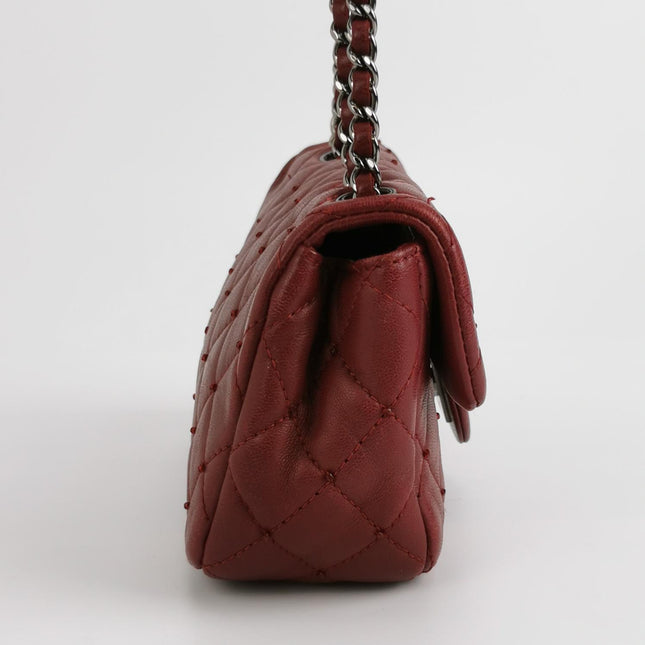 Chanel Seasonal Flap Mini Burgundy Lambskin Leather With Beads