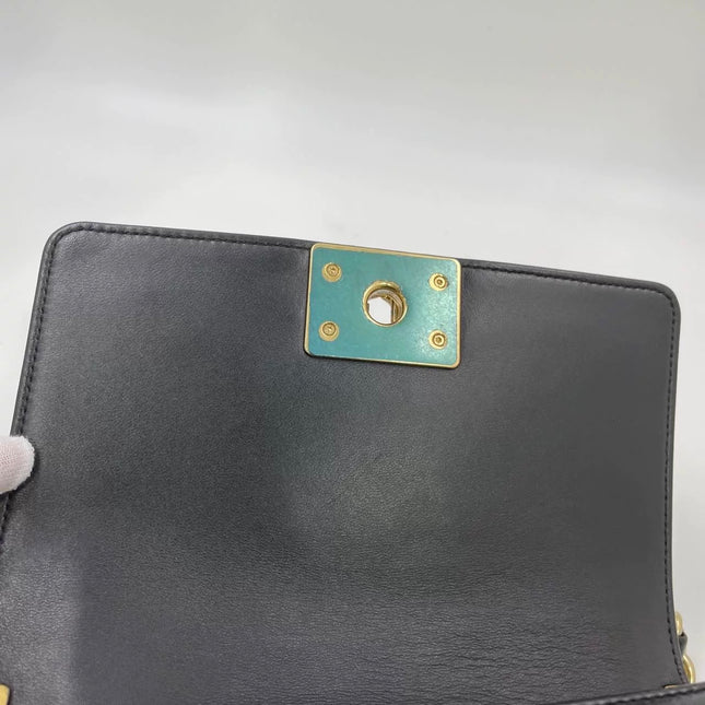 Chanel Le Boy Small Black Lambskin Leather Antiqued Gold Hardware