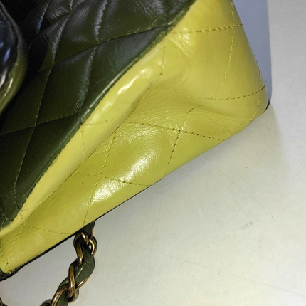 Chanel Timeless Classic Flap Medium Tricolor Black Green Lambskin Leather Gold-tone Hardware