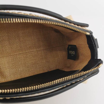 Sold Fendi By The Way Mini Raffia Straw Black Leather Crossbody Bag