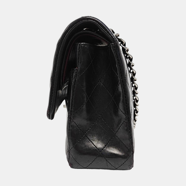 Chanel Timeless Classic Flap Medium 2014 Black Lambskin Leather Silver Hardware