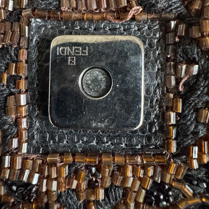 Fendi Mini Mamma Baguette Brown Glitter Beads Floral Embroidery