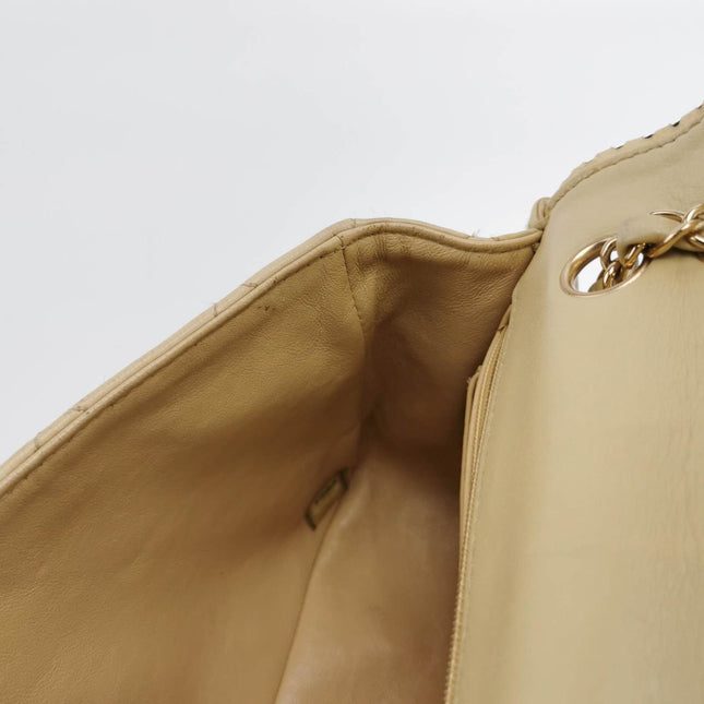 Sold Chanel Classic Flap Medium Happy Stitch Beige Leather with Contrast Black Trim