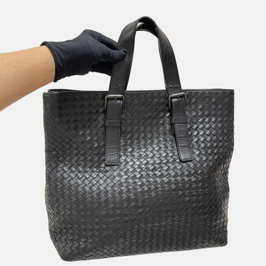Bottega Veneta Maxi Top Handle Tote Bag Black Leather-Luxbags