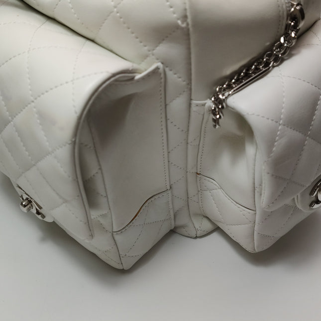 Chanel Cambon Multi-pocket Ligne Reporter Bag Large White Calfskin Leather
