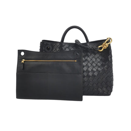 Bottega Veneta Andiamo Medium Black Intrecciato Leather Handbag