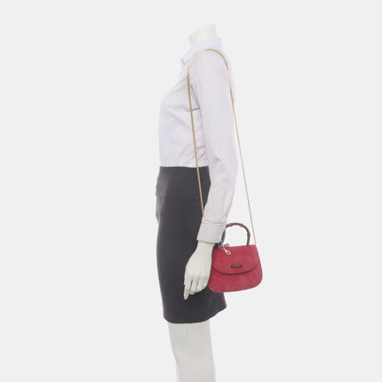 Gucci Bamboo 1947 Night Super Mini Pink Suede Evening Bag with Chain