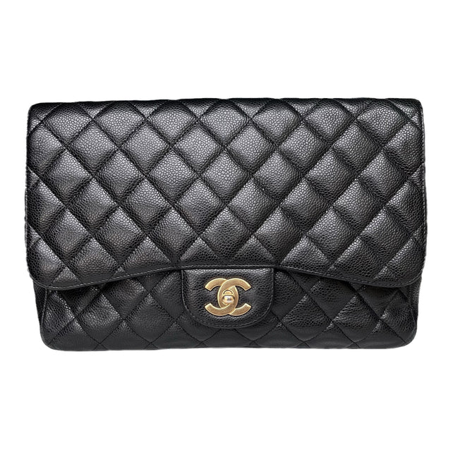 Sold Chanel Classic Flap Jumbo/Large Black Caviar Leather with Gold Hardware-Luxbags