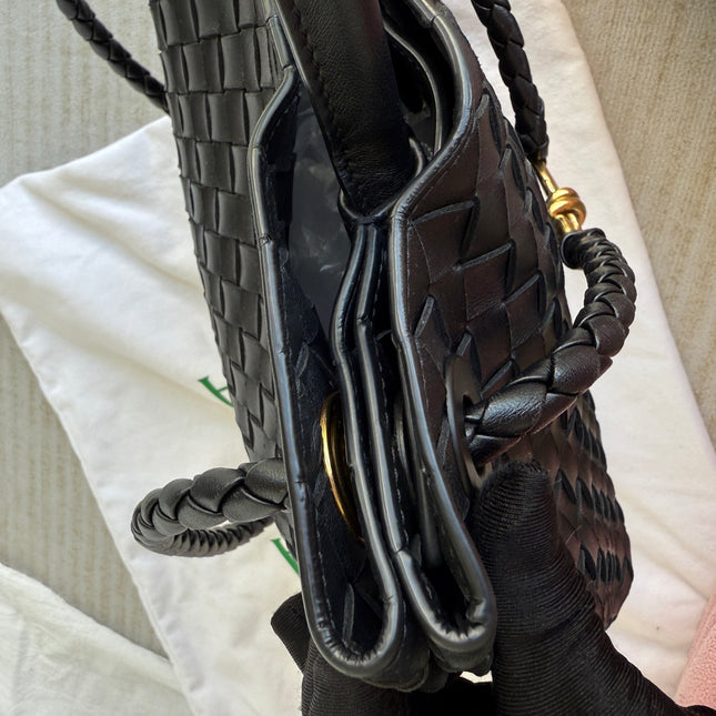 Bottega Veneta Andiamo Medium Black Intrecciato Leather Handbag