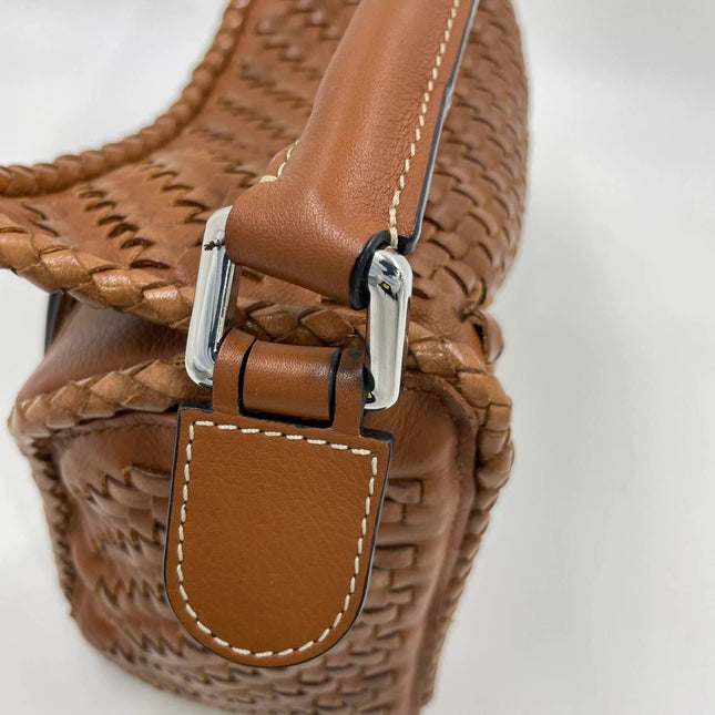 Loewe Puzzle Small Leather Woven Caramel Tan Crossbody Bag