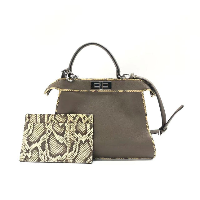 Fendi Peekaboo ISeeU Sellier Small Grey Leather with Python Skin Trimming