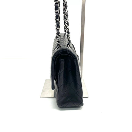 Chanel Timeless Classic Flap Medium 2009 Black Lambskin Leather Silver Hardware