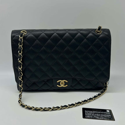 Chanel Classic Flap Maxi 2012 Black Caviar Leather Double Flap with Gold Hardware