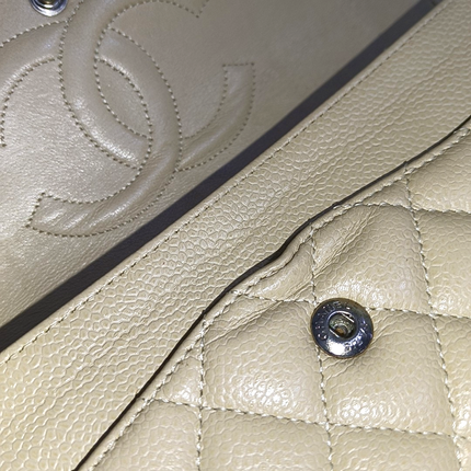 Chanel Timeless Classic Flap Medium Beige Caviar Leather Silver Hardware, 2005-2006