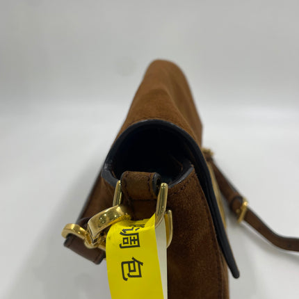 Fendi Baguette Selleria Suede Leather Crossbody Bag Medium Caramel Tan