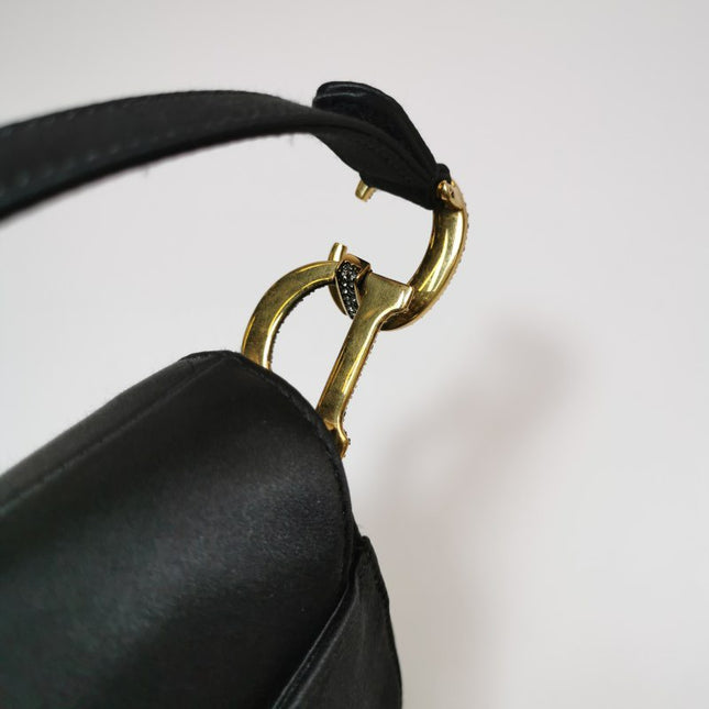 Dior Saddle Mini Silk Handbag Black with crystals