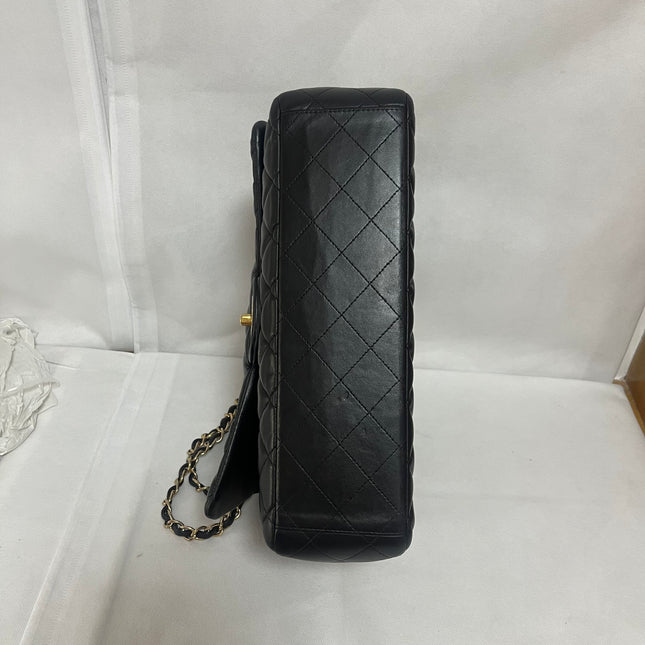 Chanel Classic Flap Maxi 2011 Black Lambskin Leather Double Flap with Gold Hardware